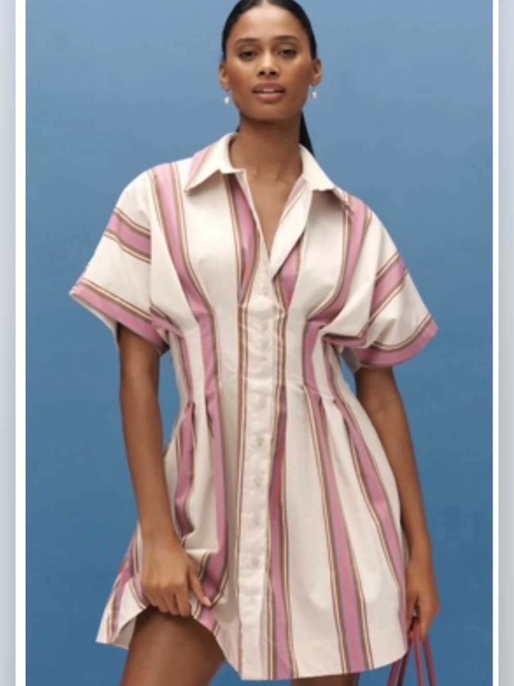 Anthropologie Exquise The Tobie Button-Front Pleated Mini Shirtdress - Picture 2 of 2
